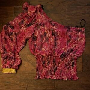 XOXO Vibrant Hot Pink Print 1 Sleeve Blouse Size M